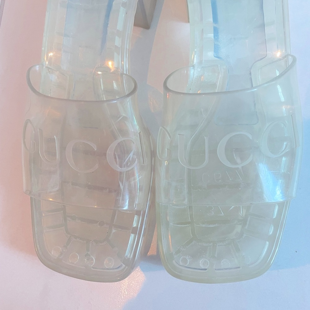 Gucci clear 2 inch platform heel sandals. Goes with everything!